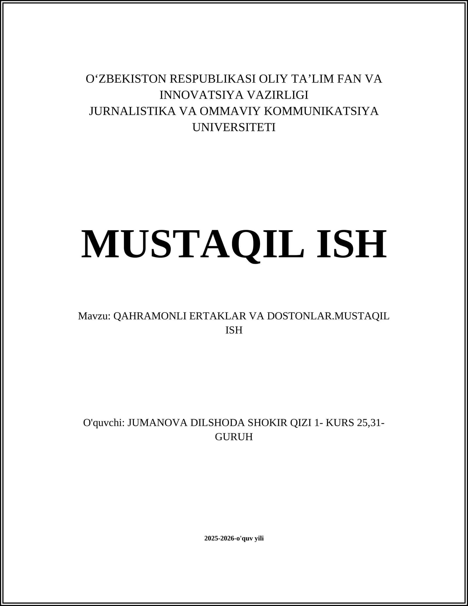 QAHRAMONLI ERTAKLAR VA DOSTONLAR