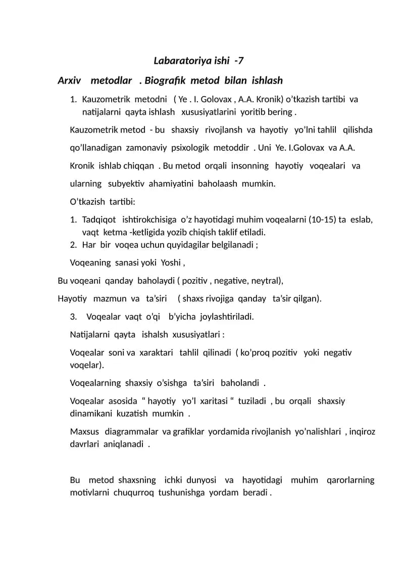 Biografik  metod  bilan  ishlash