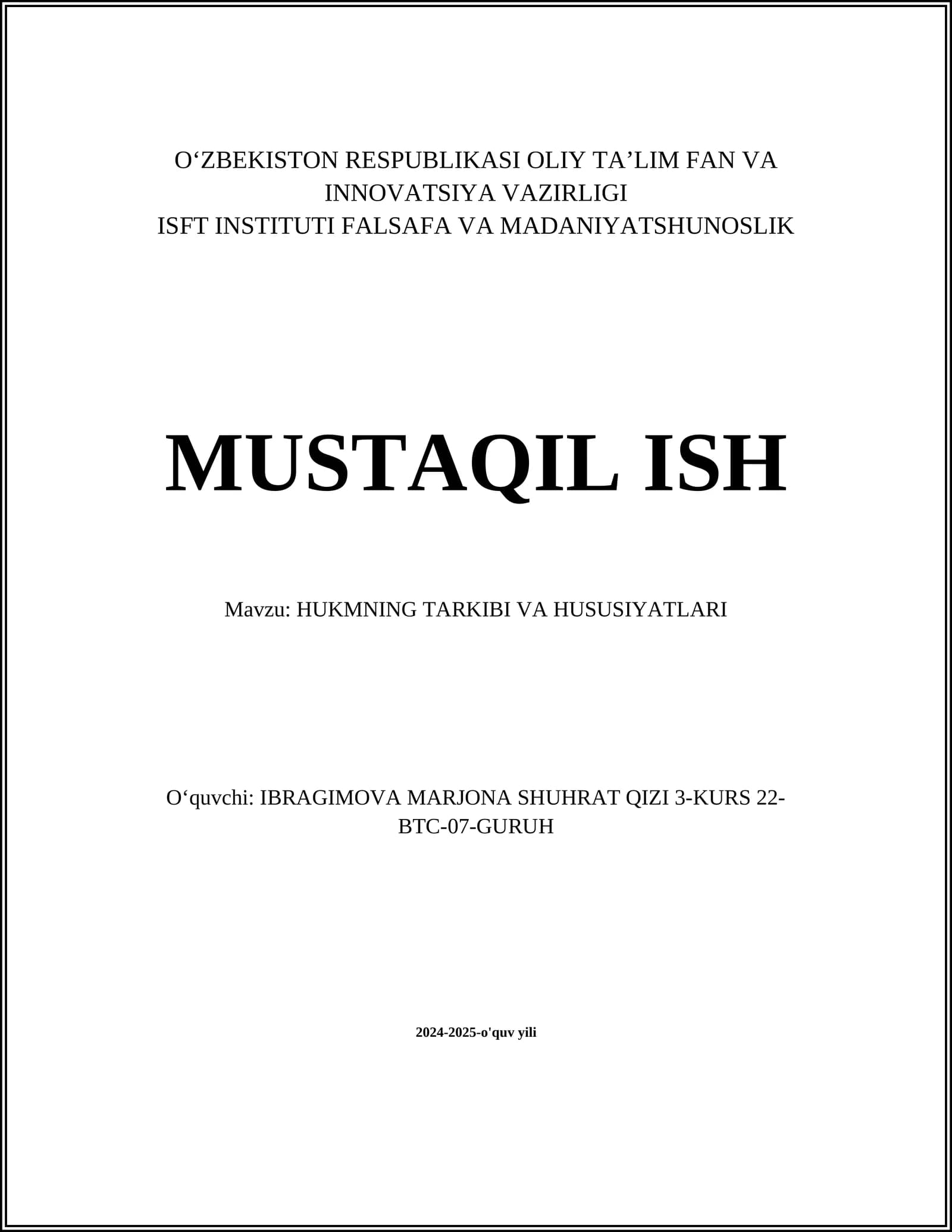 Hukmning Tarkibi va Hususiyatlari