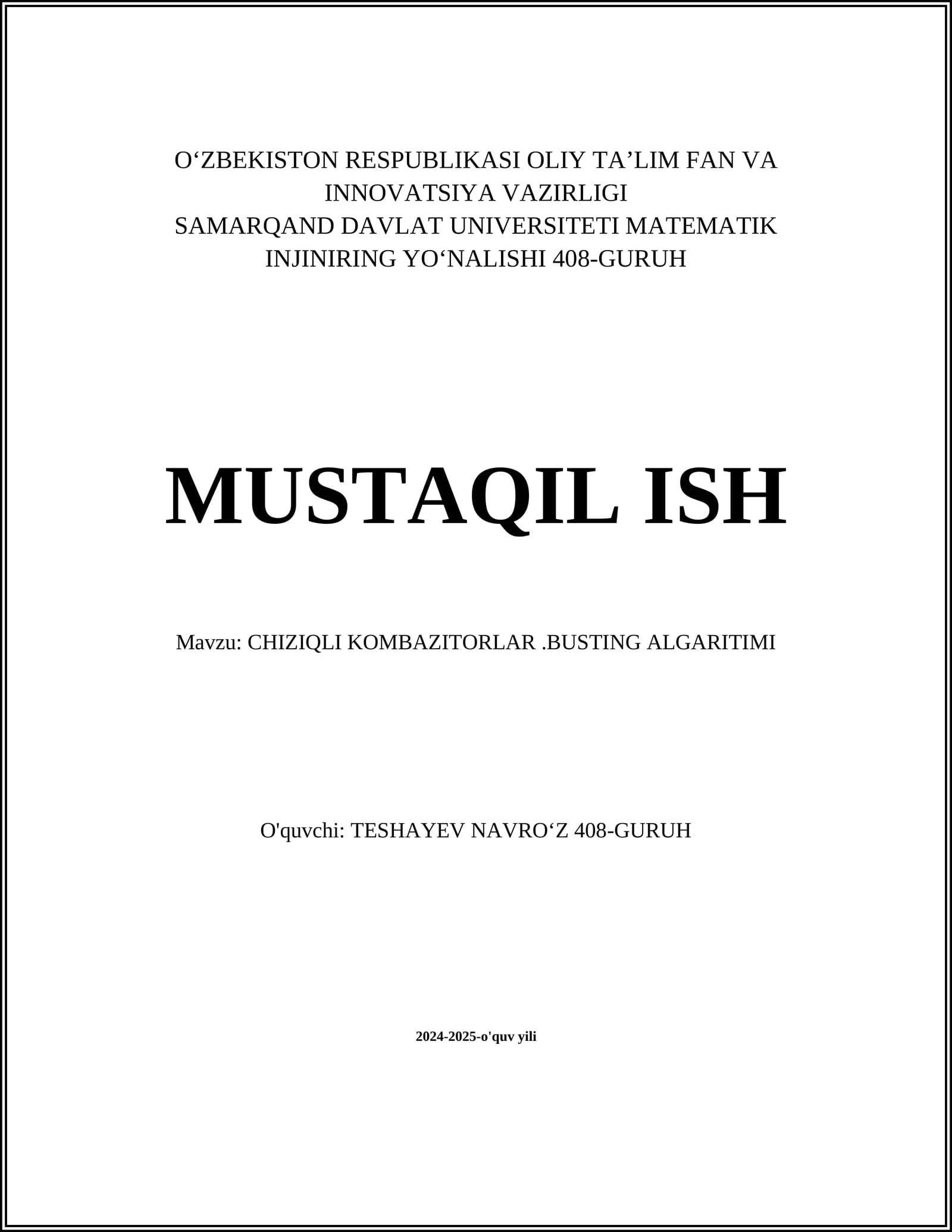 CHIZIQLI KOMBAZITORLAR.BUSTING ALGARITIMI
