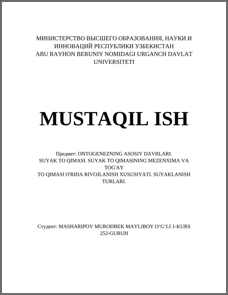 ONTOGENEZNING ASOSIY DAVRLARI