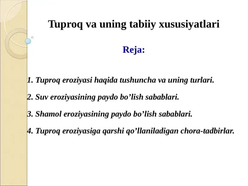 Tuproq va uning tabiiy xususiyatlari