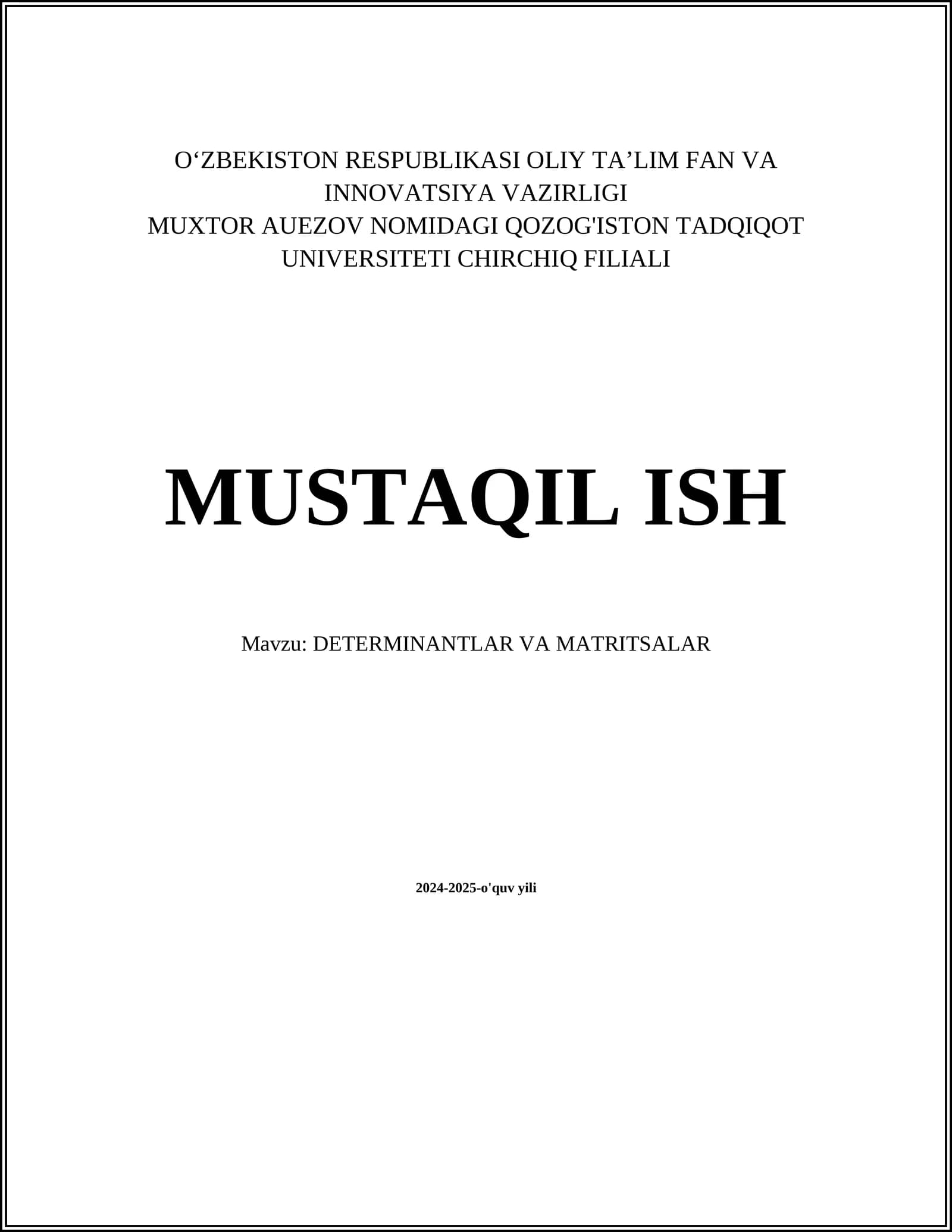 DETERMINANTLAR VA MATRITSALAR