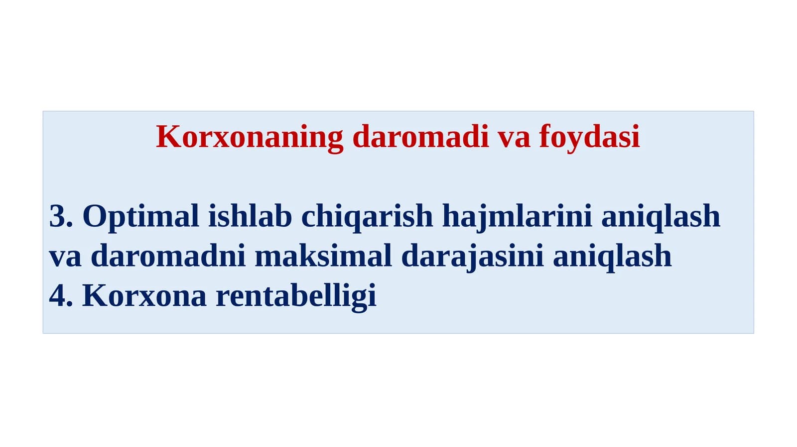 Korxonaning daromadi va foydasi