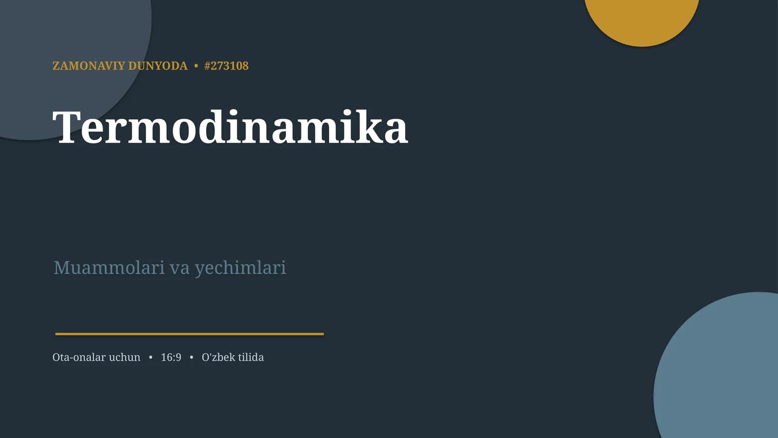 Termodinamika Muammolari va Yechimlari