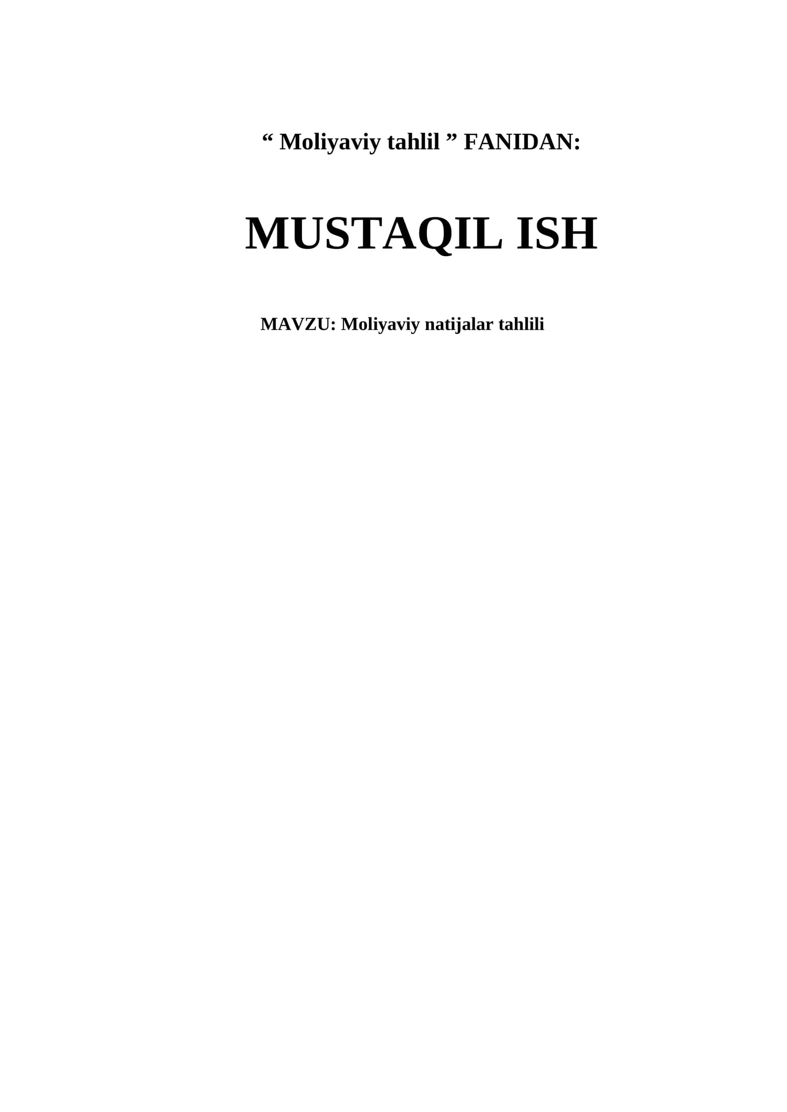 Moliyaviy natijalar tahlili