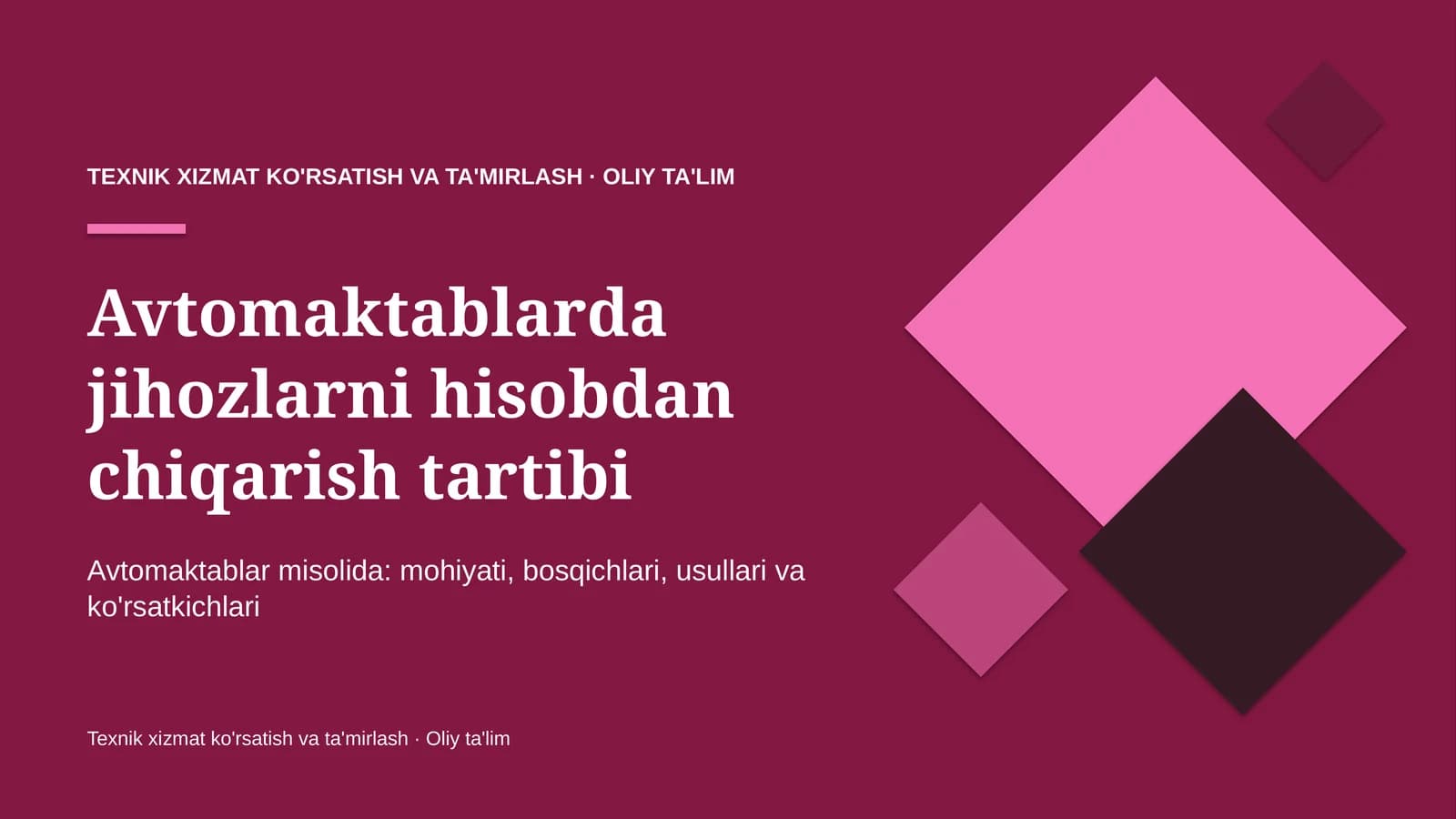 Avtomaktablarda jihozlarni hisobdan chiqarish tartibi