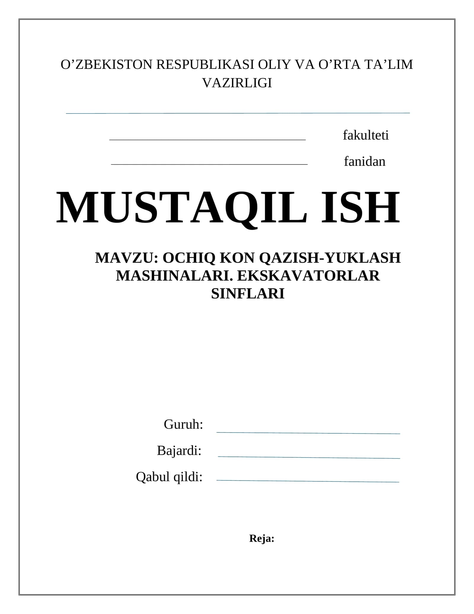 OCHIQ KON QAZISH-YUKLASH MASHINALARI. EKSKAVATORLAR SINFLARI