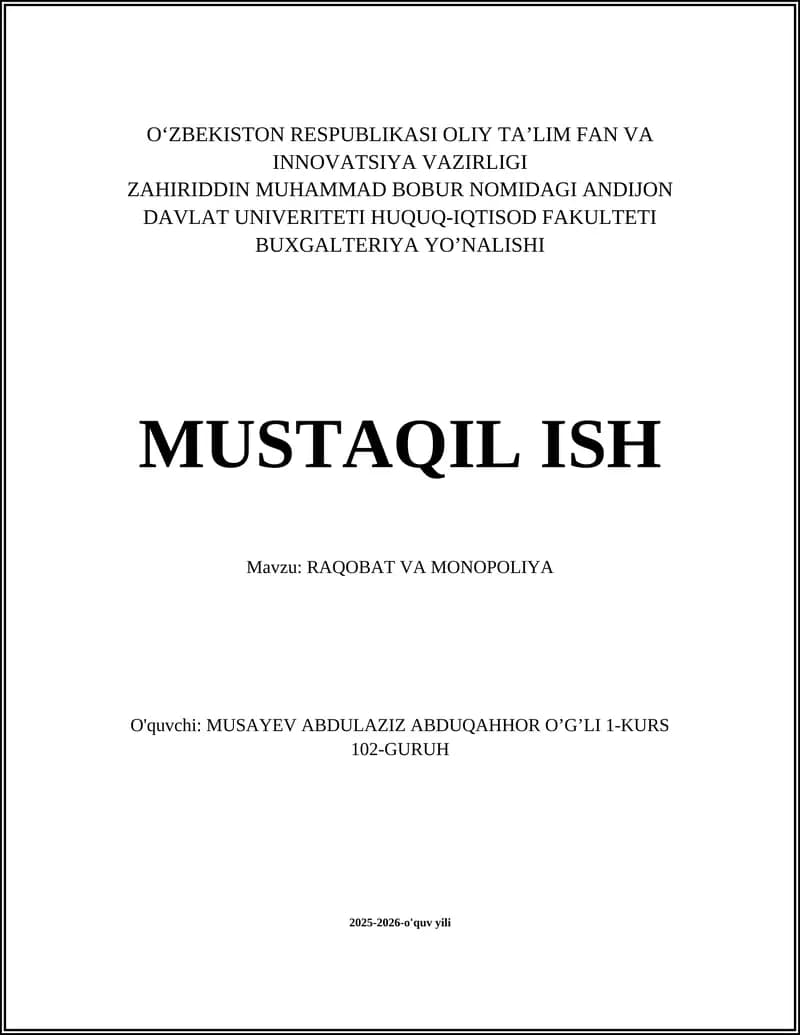 RAQOBAT VA MONOPOLIYA