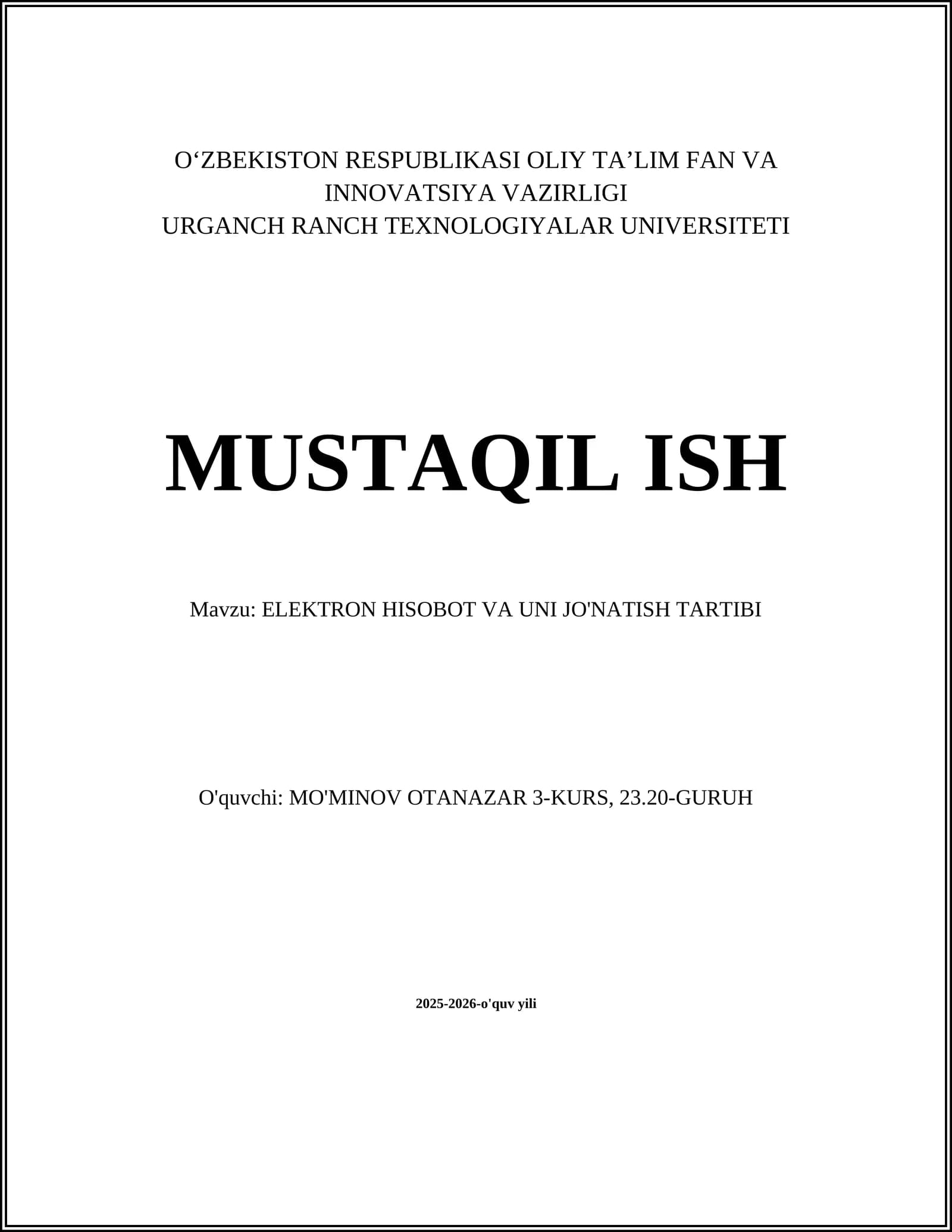 ELEKTRON HISOBOT VA UNI JO'NATISH TARTIBI