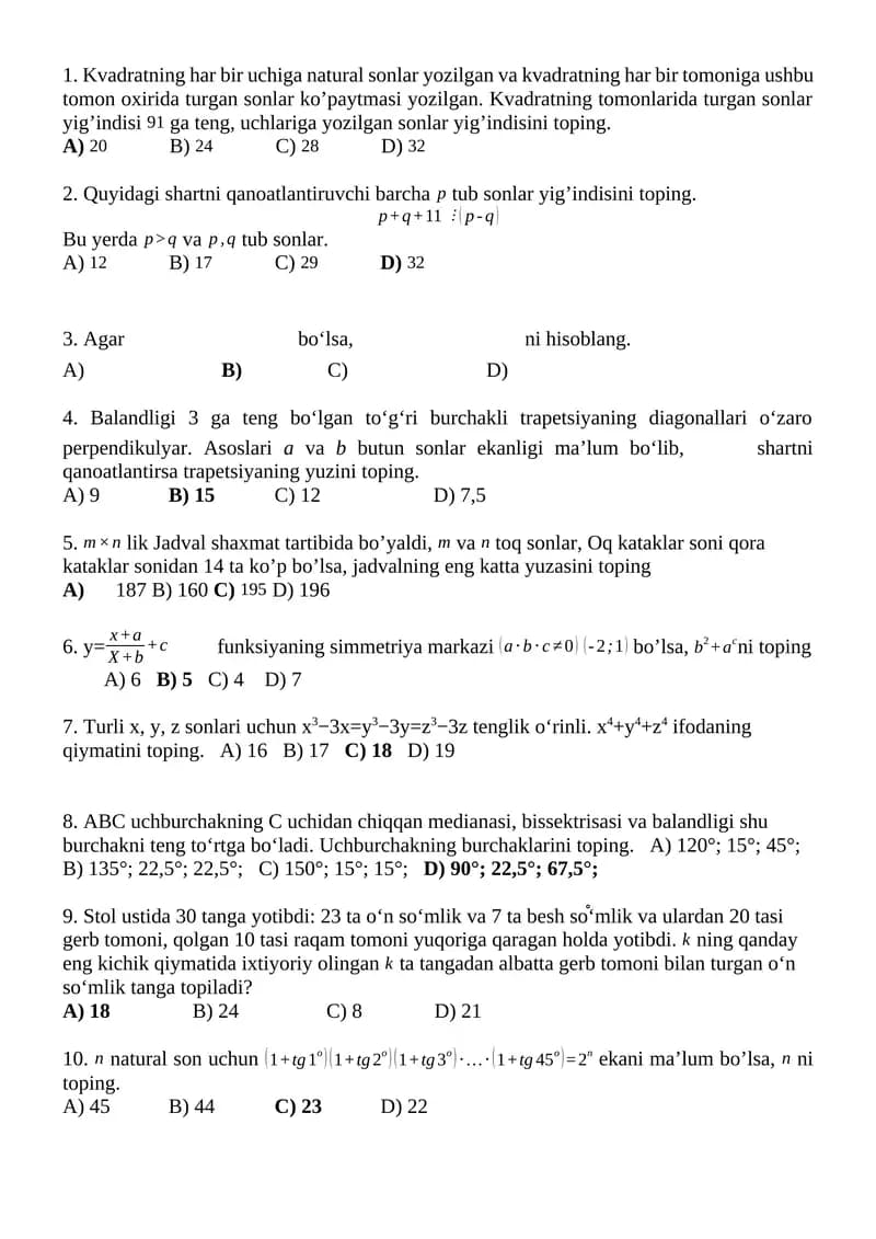 Matematika Masalalar