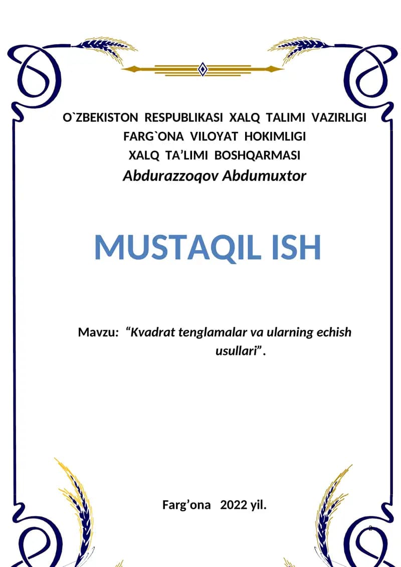 Mustaqil ish yuzi