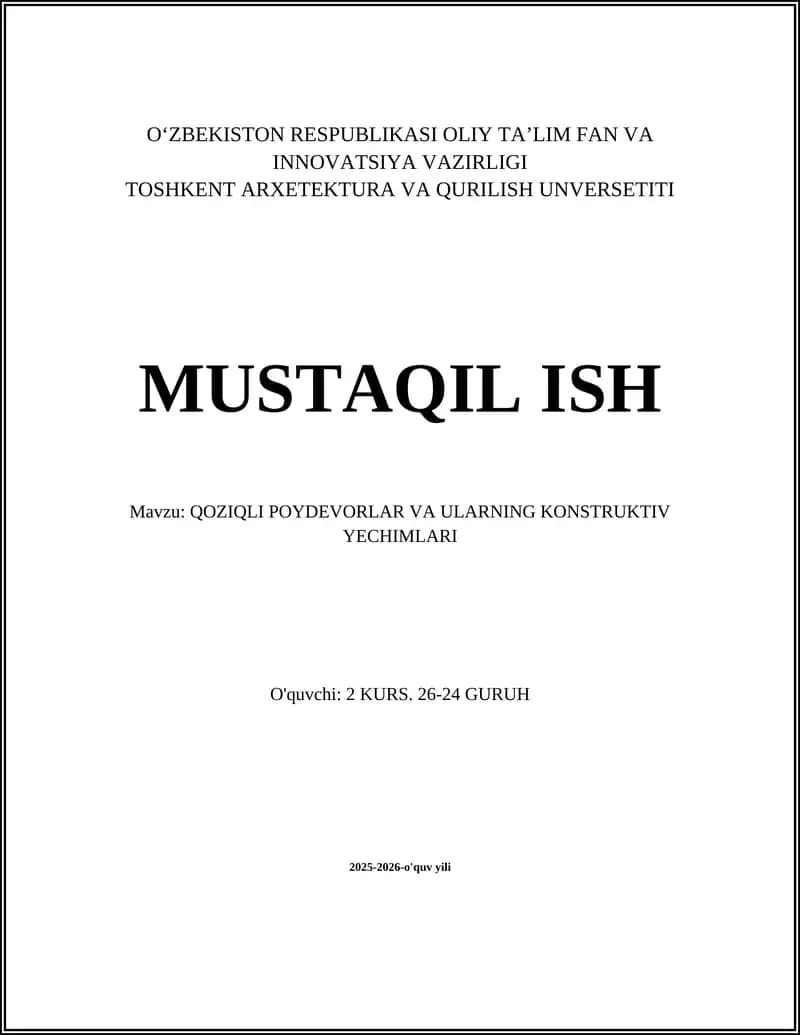 Qozikli Poydevorlar va Ularning Konstruktiv Yechimlari