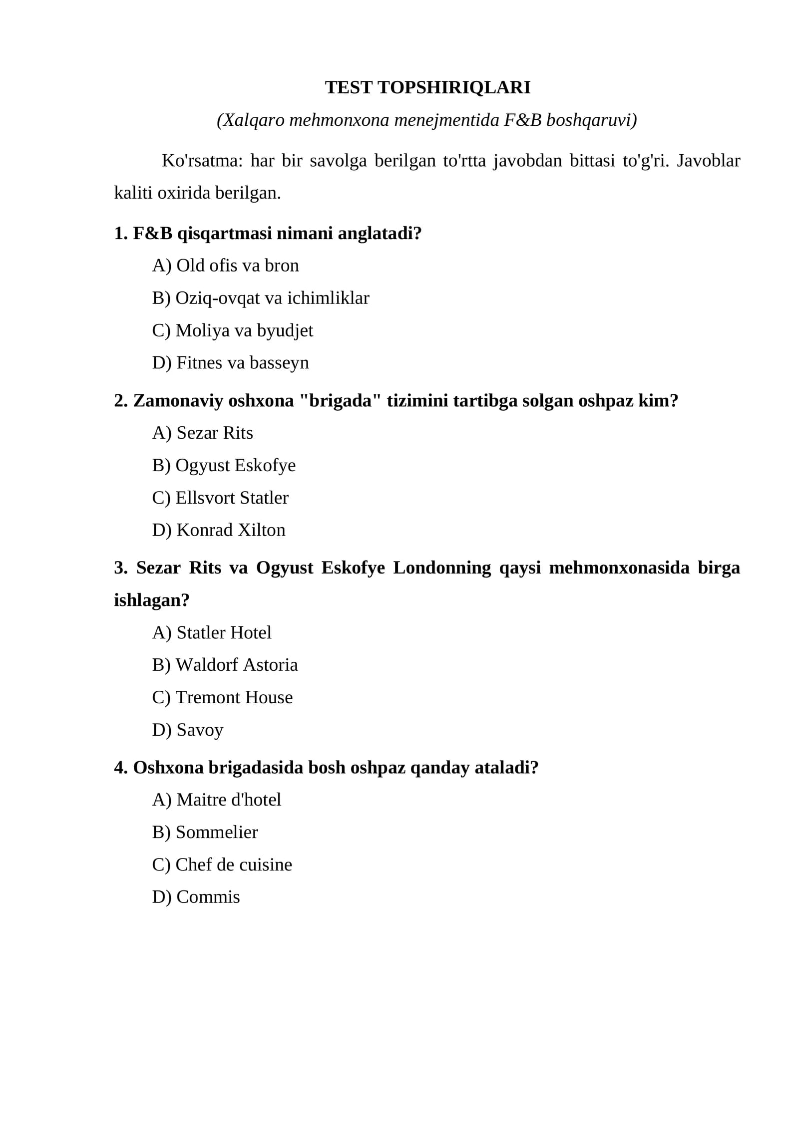 TEST TOPSHIRIQLARI