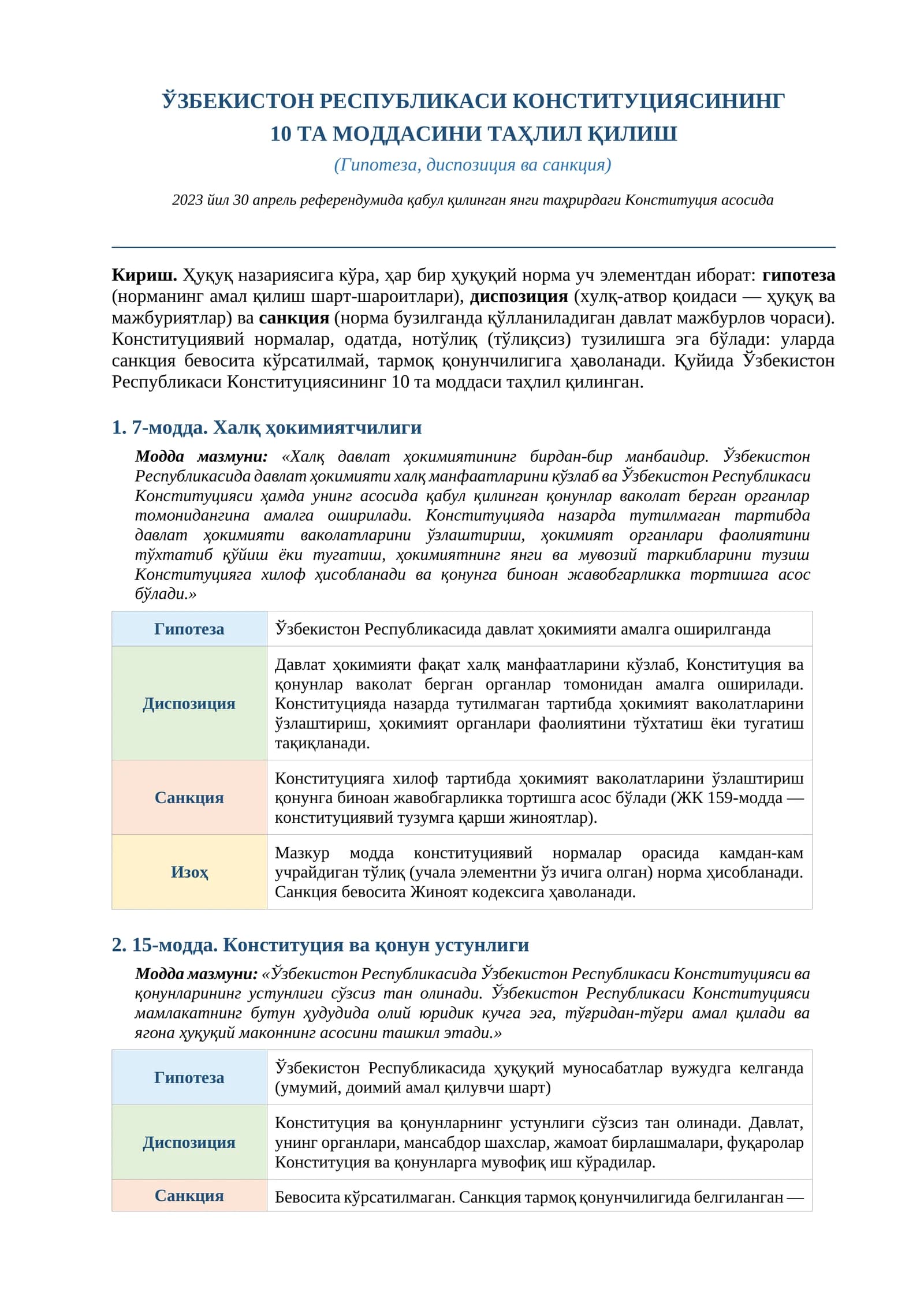 7-модда. Халқ ҳокимиятчилиги