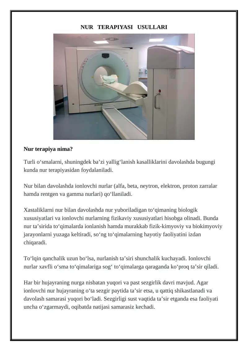 NUR TERAPIYASI USULLARI