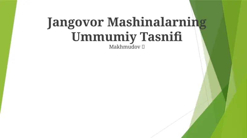 Jangovor Mashinalarning Ummumiy Tasnifi