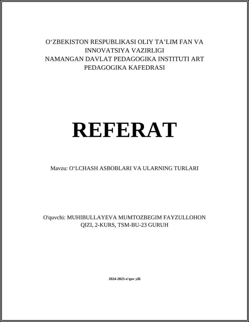 OʻLCHASH ASBOBLARI VA ULARNING TURLARI