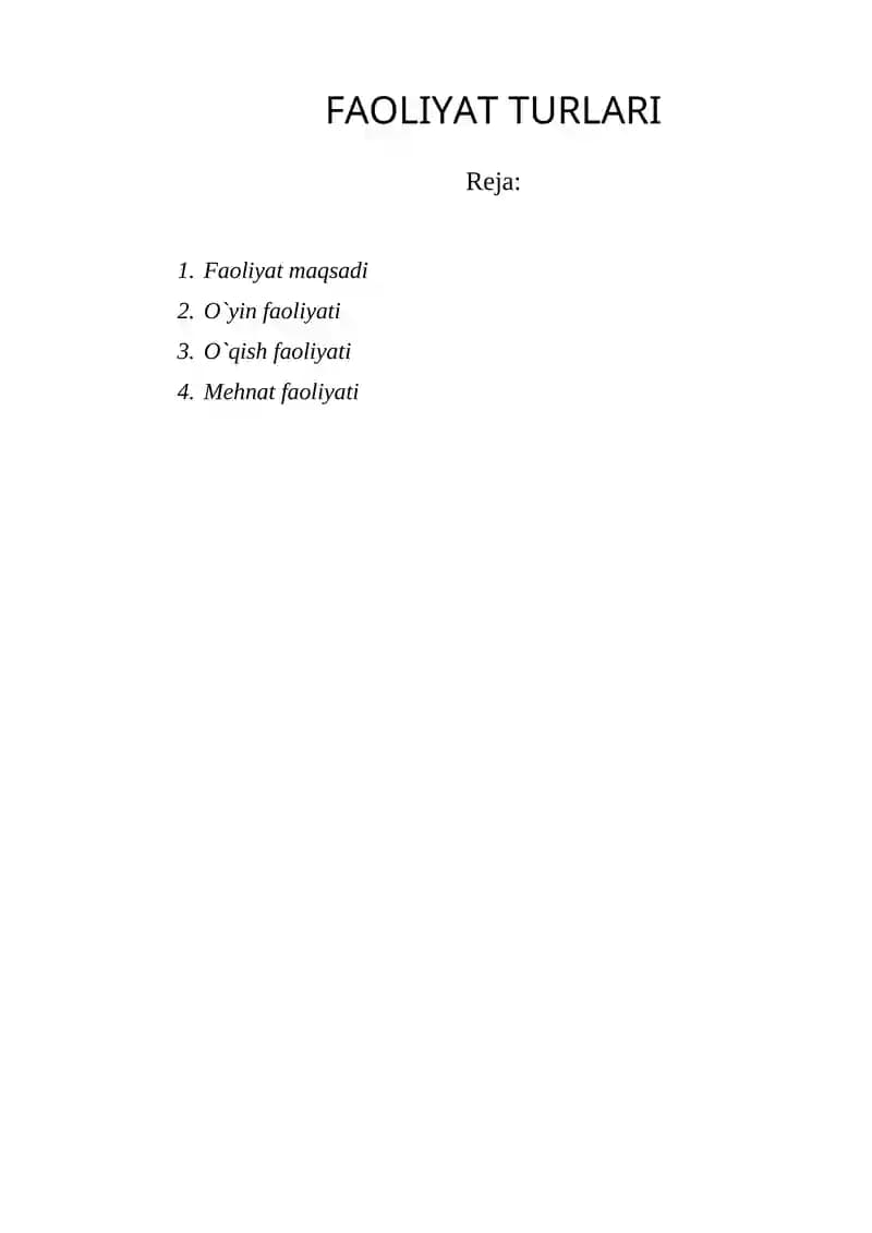 O`yin faoliyati