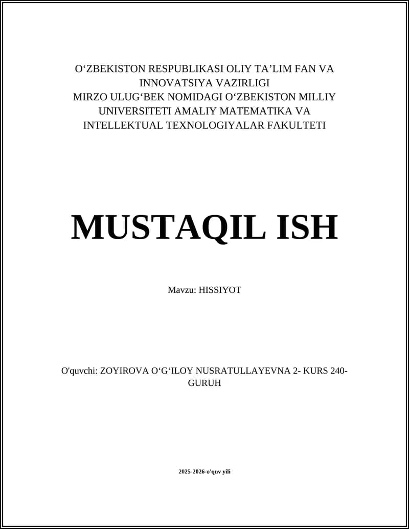 HISSIYOT O‘qitish