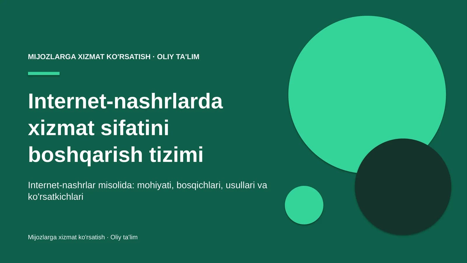 Internet-nashrlarda xizmat sifatini boshqarish tizimi