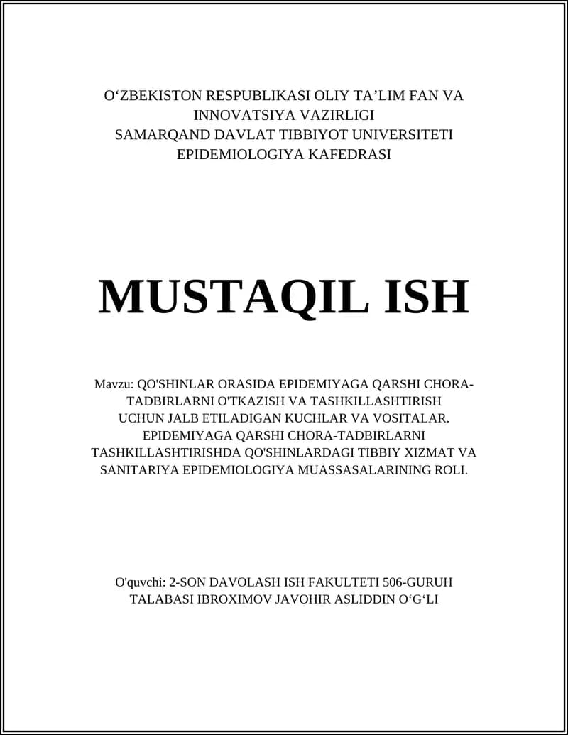 Epidemiyaga Qarshi Chora-Tadbirlar
