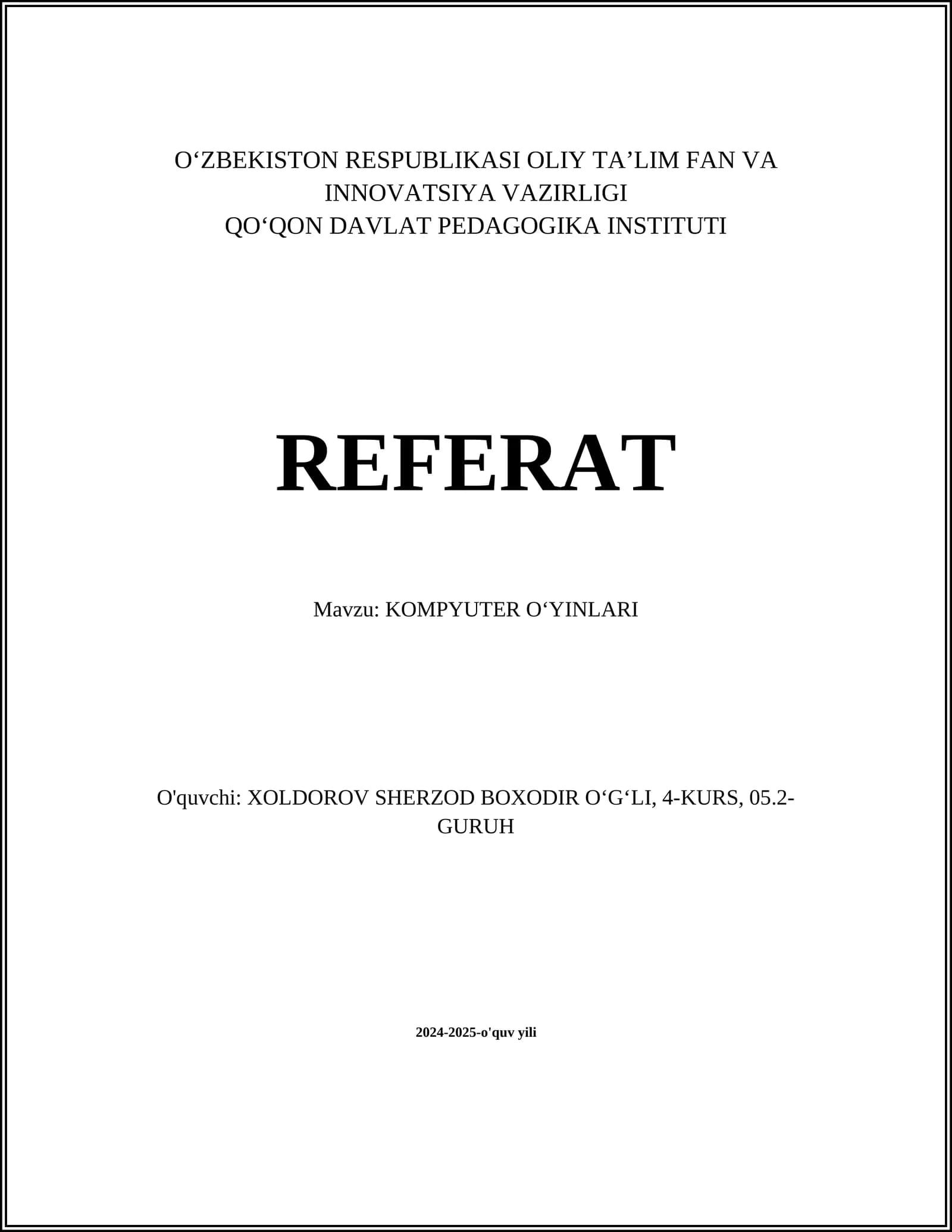 KOMPYUTER O‘YINLARI