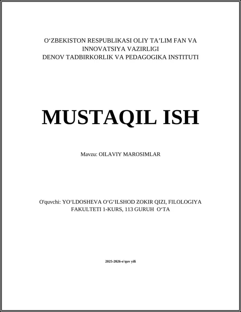 OILAVIY MAROSIMLAR