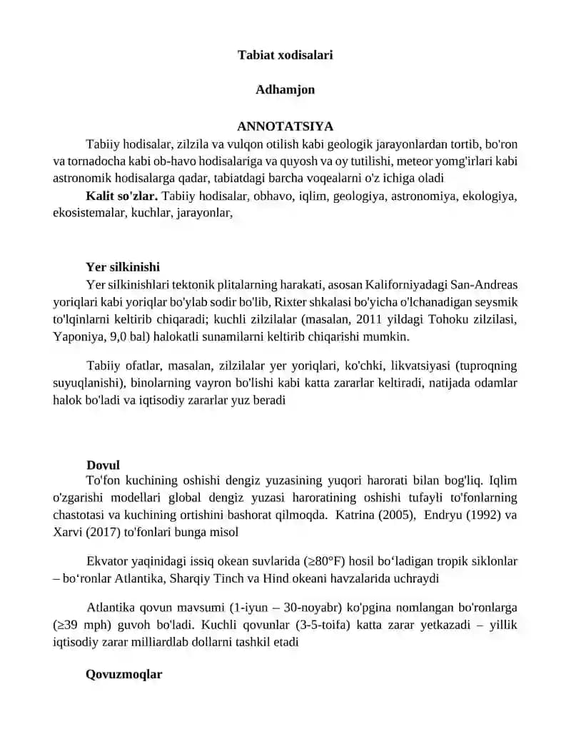 Tabiat xodisalari
