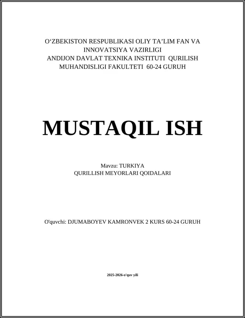 Turkiya Qurilish Meyorlari Qoidalari