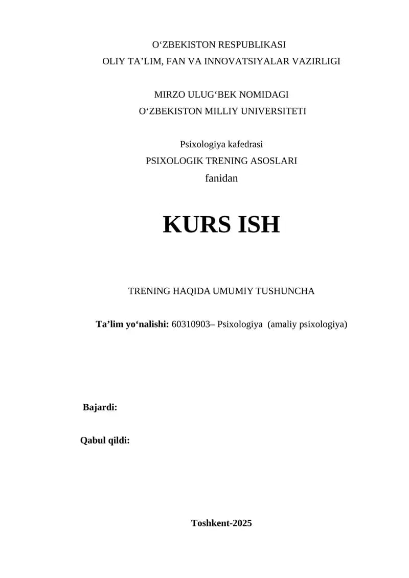 TRENING HAQIDA UMUMIY TUSHUNCHA