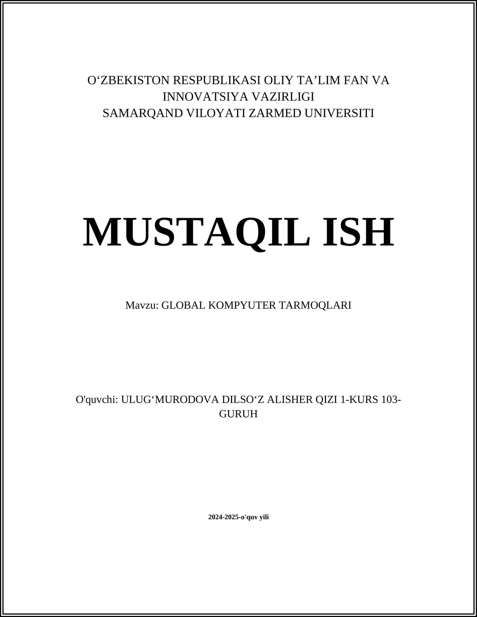 GLOBAL KOMPYUTER TARMOQLARI