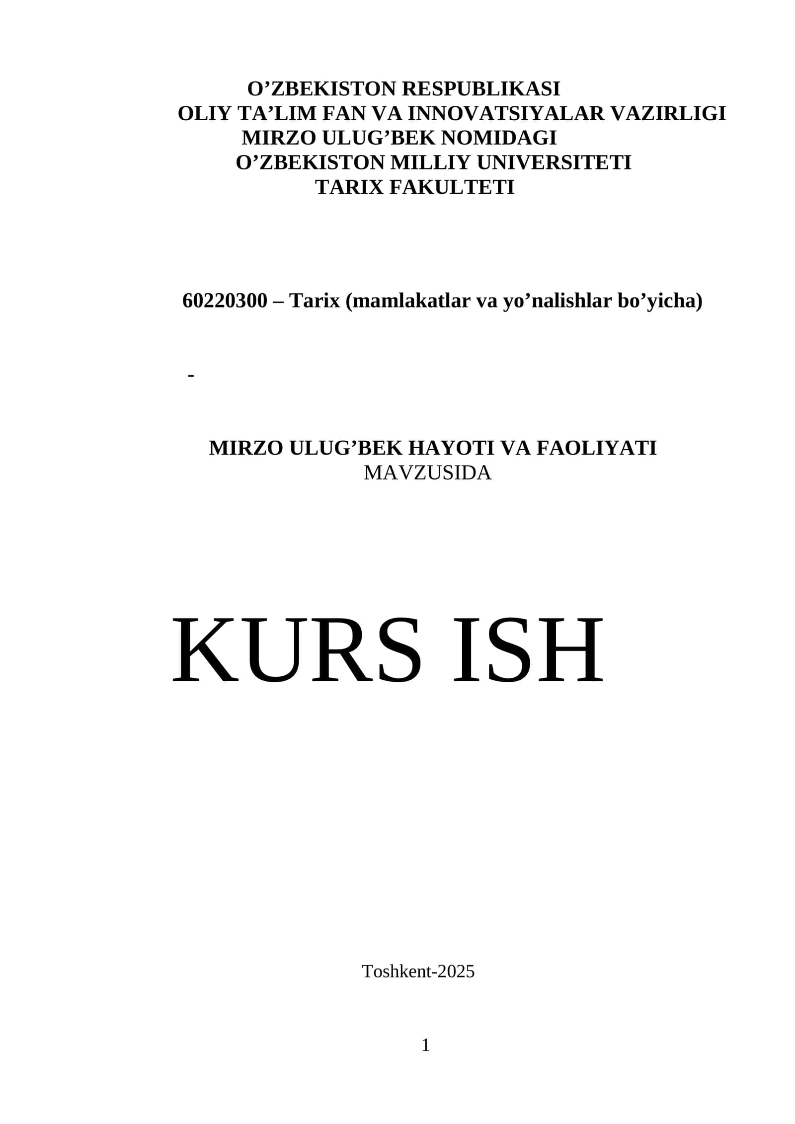 Mirzo Ulug‘bek hayoti va faoliyati