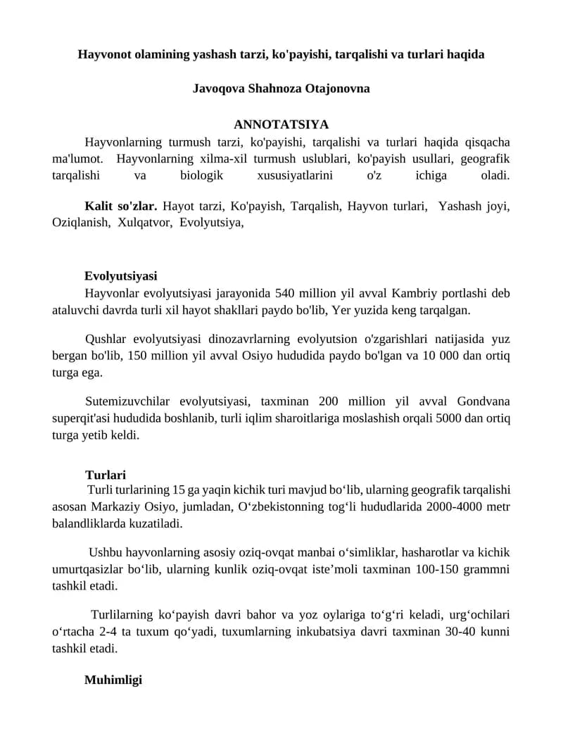 Hayvonlar evolyutsiyasi