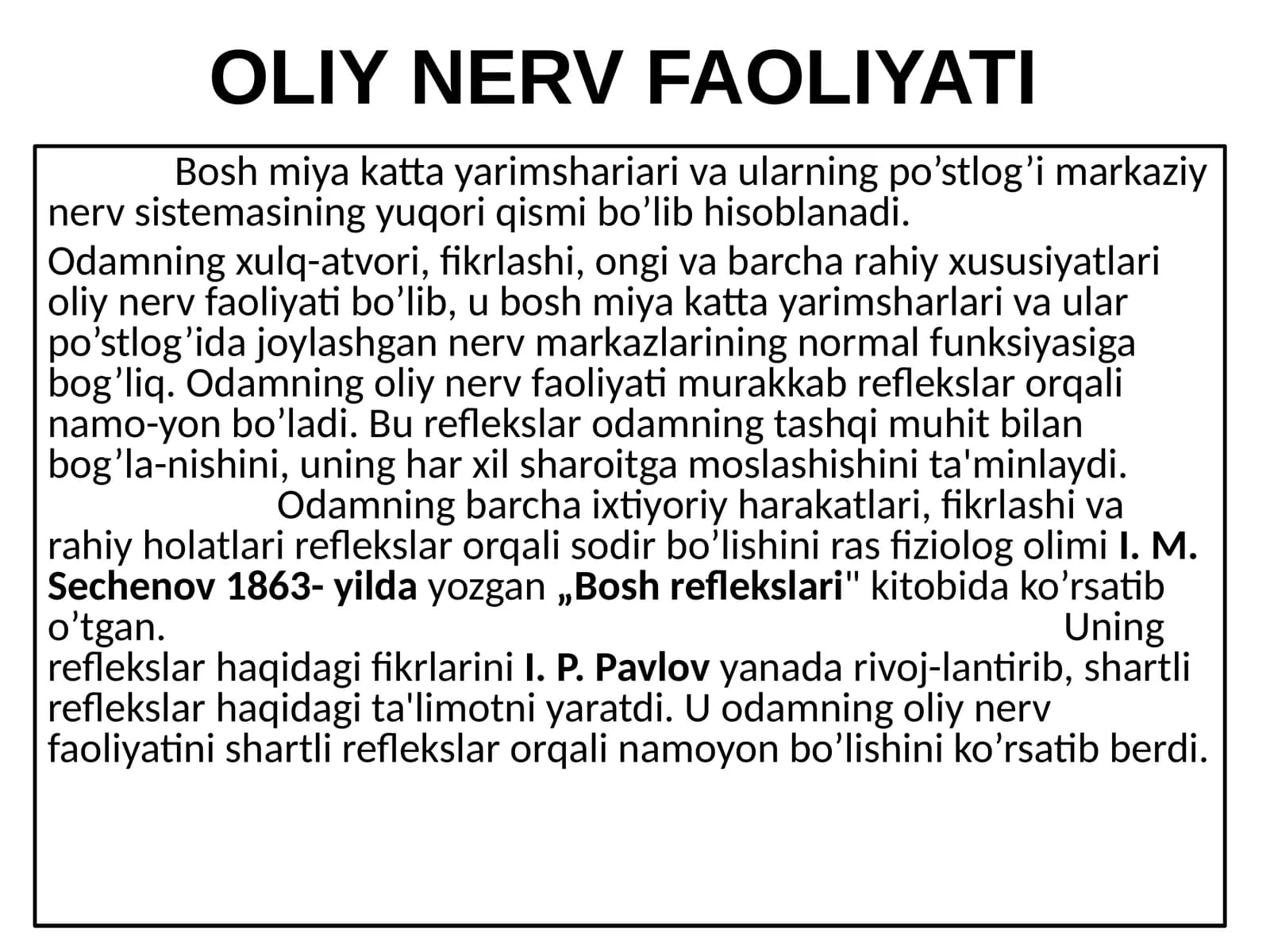 OLIY NERV FAOLIYATI
