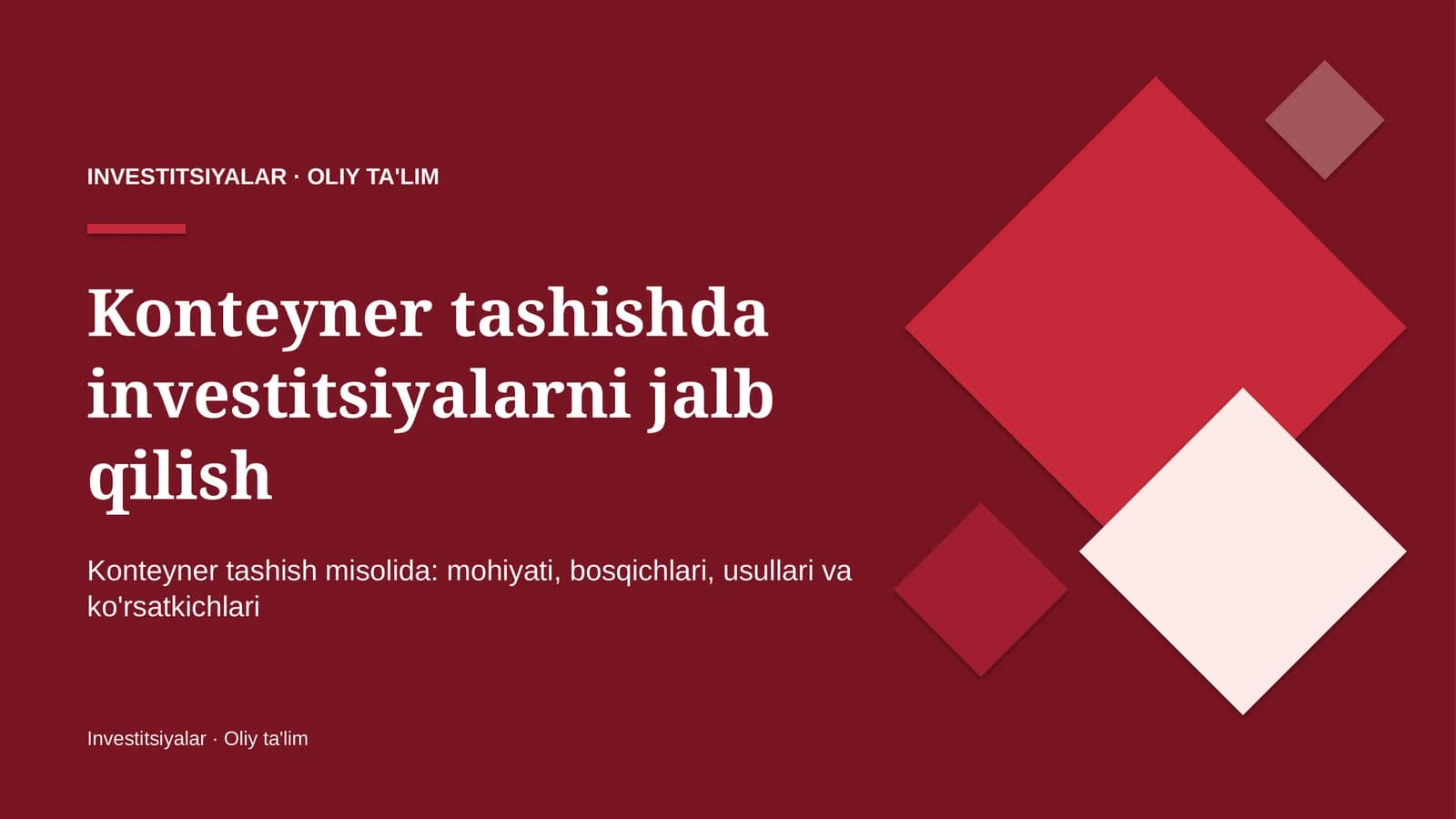 Konteyner tashishda investitsiyalarni jalb qilish