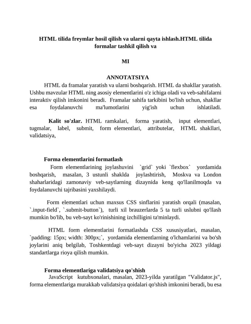 HTML da Formalar va Framalar