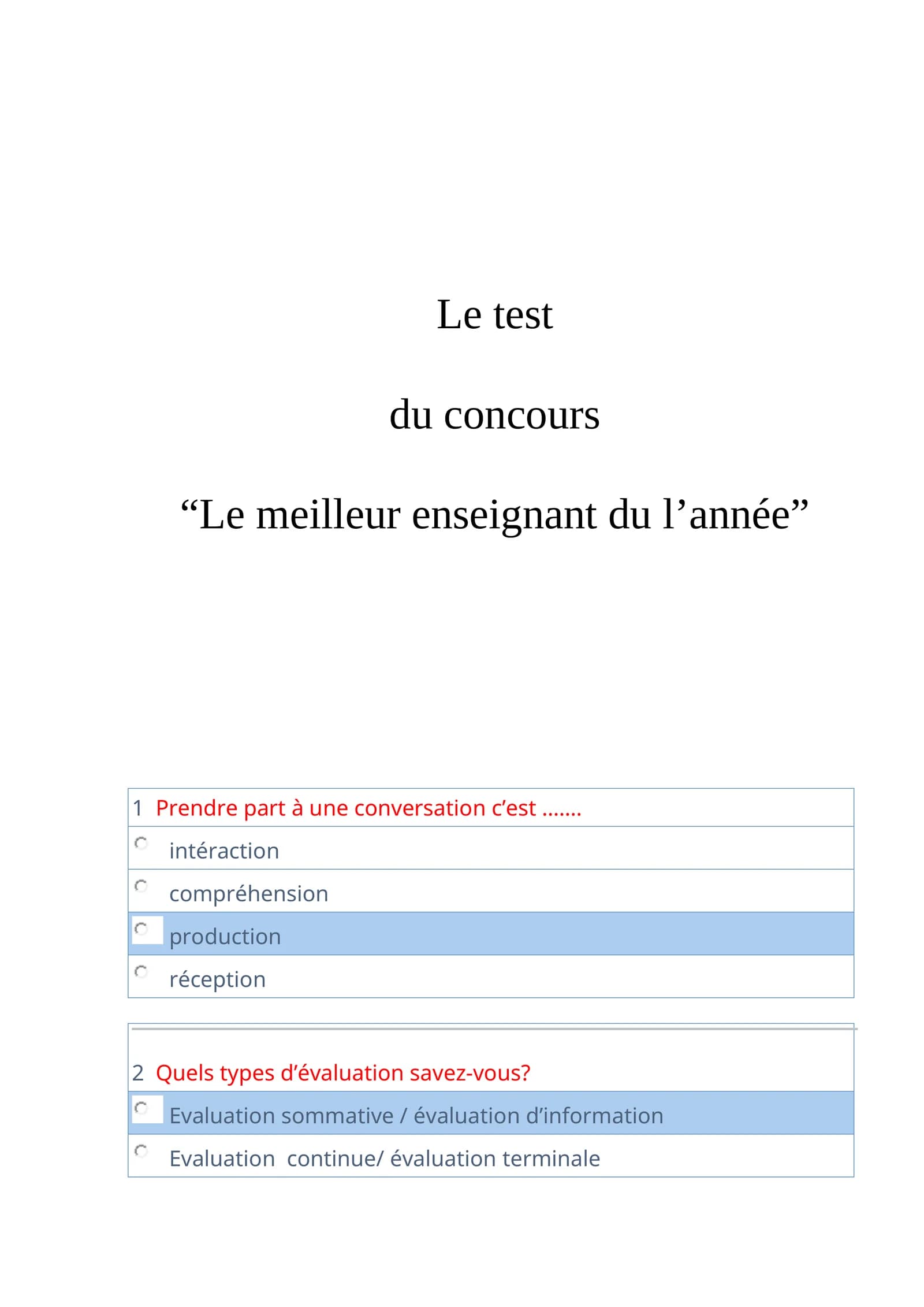 Le test du concours "Le meilleur enseignant du l’année"