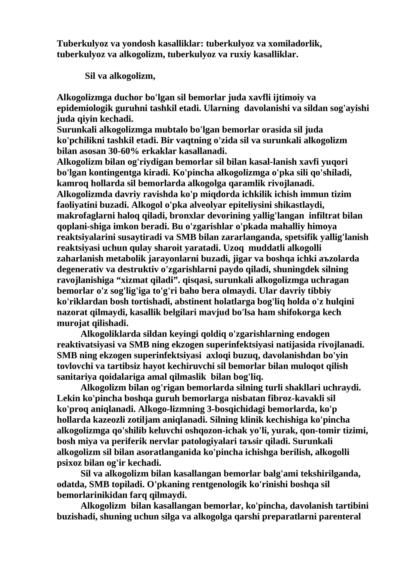 Tuberkulyoz va alkogolizm