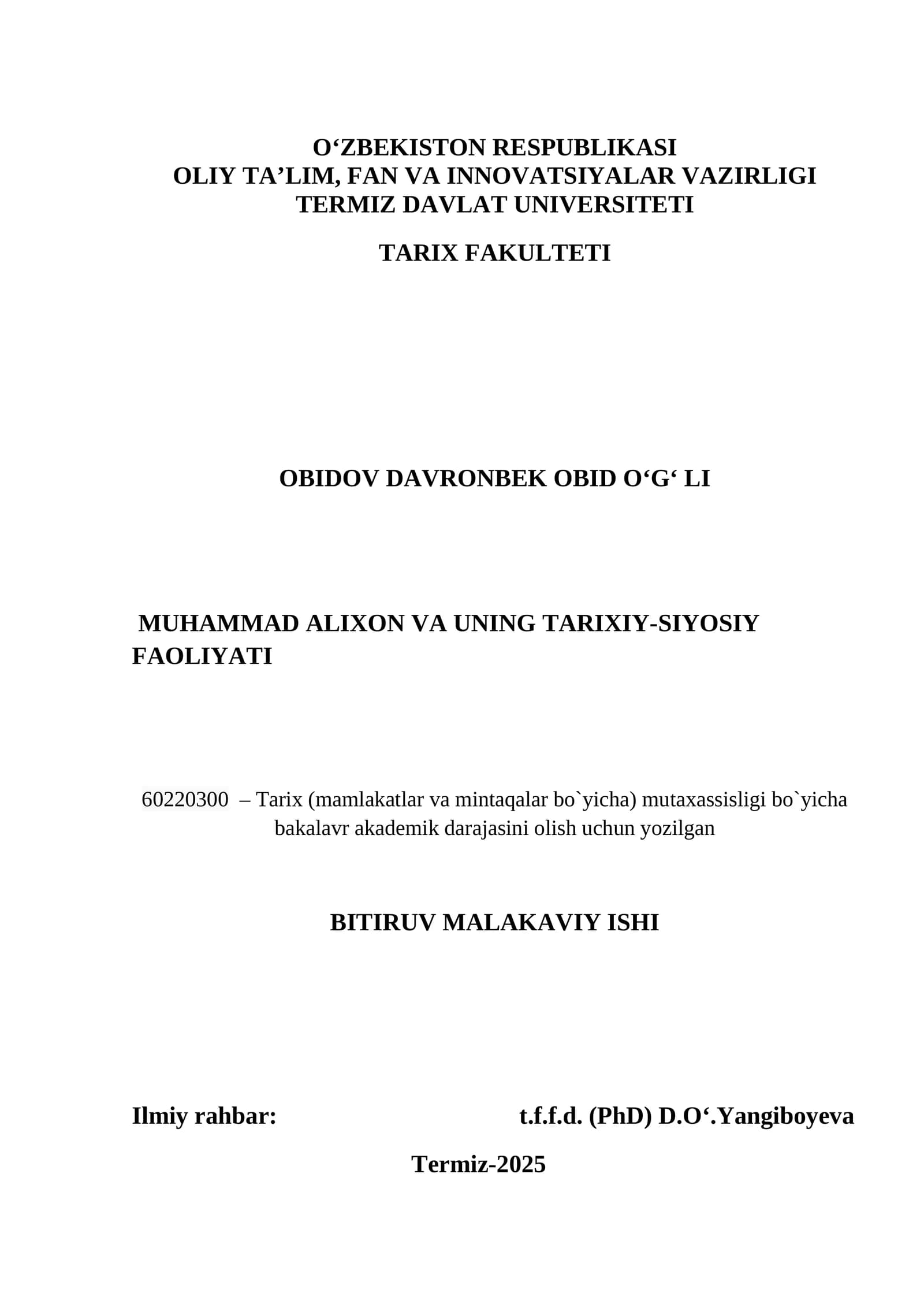 Bitiruv malakaviy ishi Termiz davlat universiteti