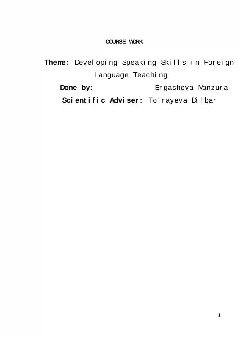 Developing Speaking Skills in Foreign Language Teaching