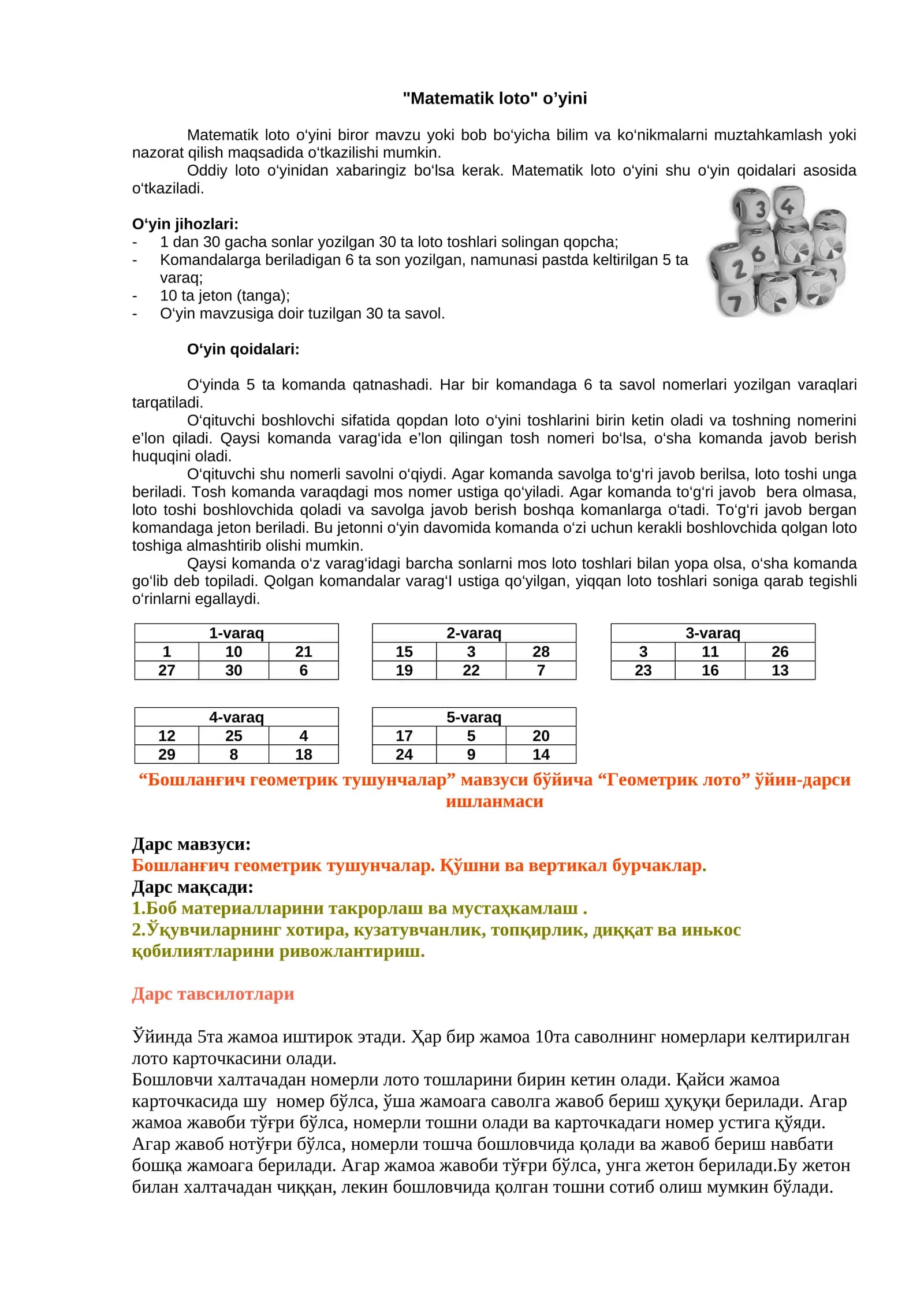 Matematik loto o’yini