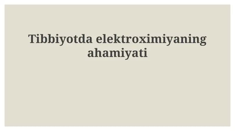 Elektrokimyo Tibbiyotda