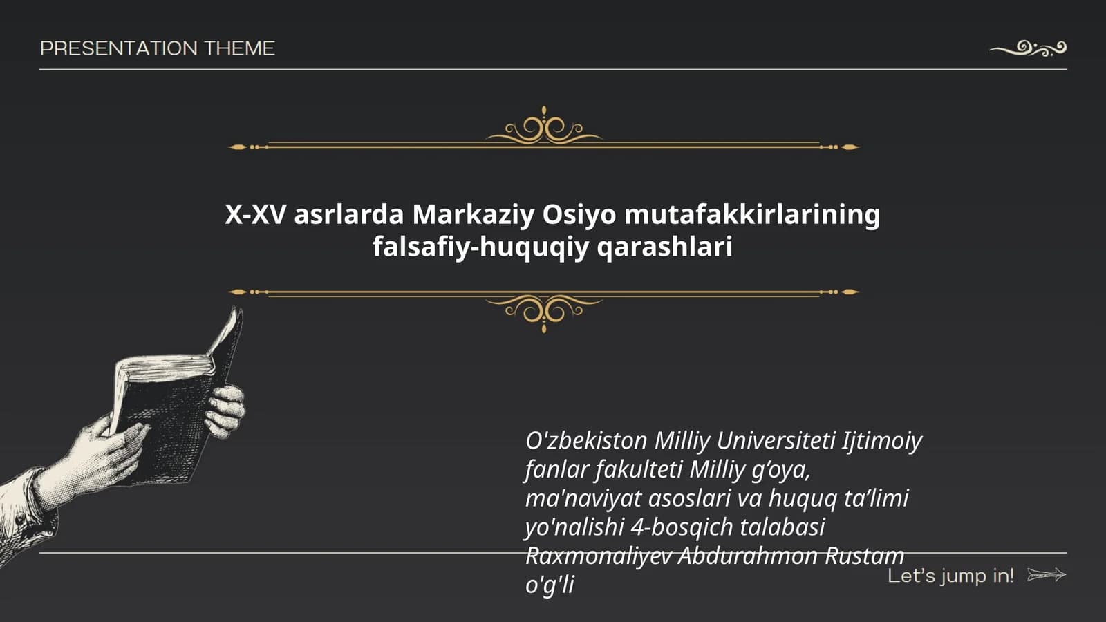 X-XV asrlarda Markaziy Osiyo mutafakkirlarining falsafiy-huquqiy qarashlari