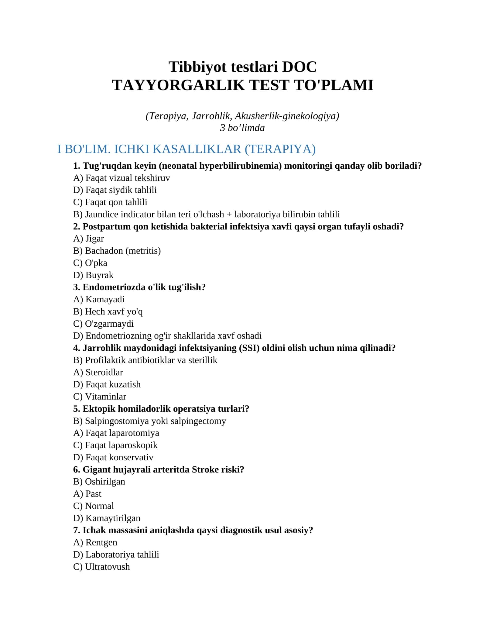 Tibbiyot testlari DOC