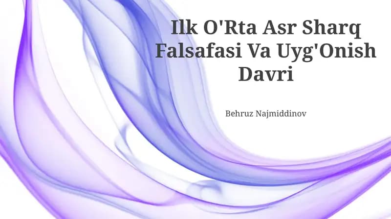 Ilk O'Rta Asr Sharq Falsafasi Va Uyg'Onish Davri