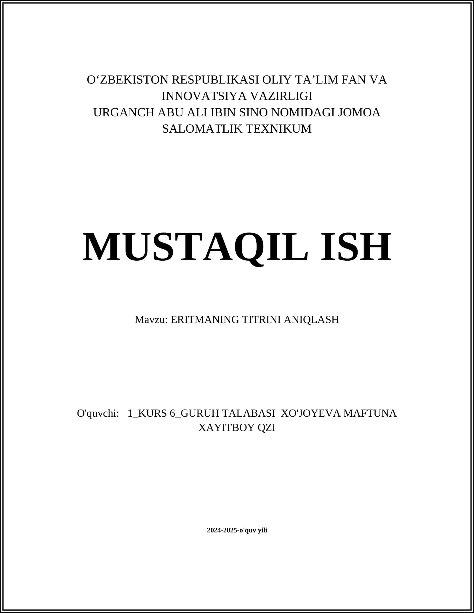 ERITMANING TITRINI ANIQLASH