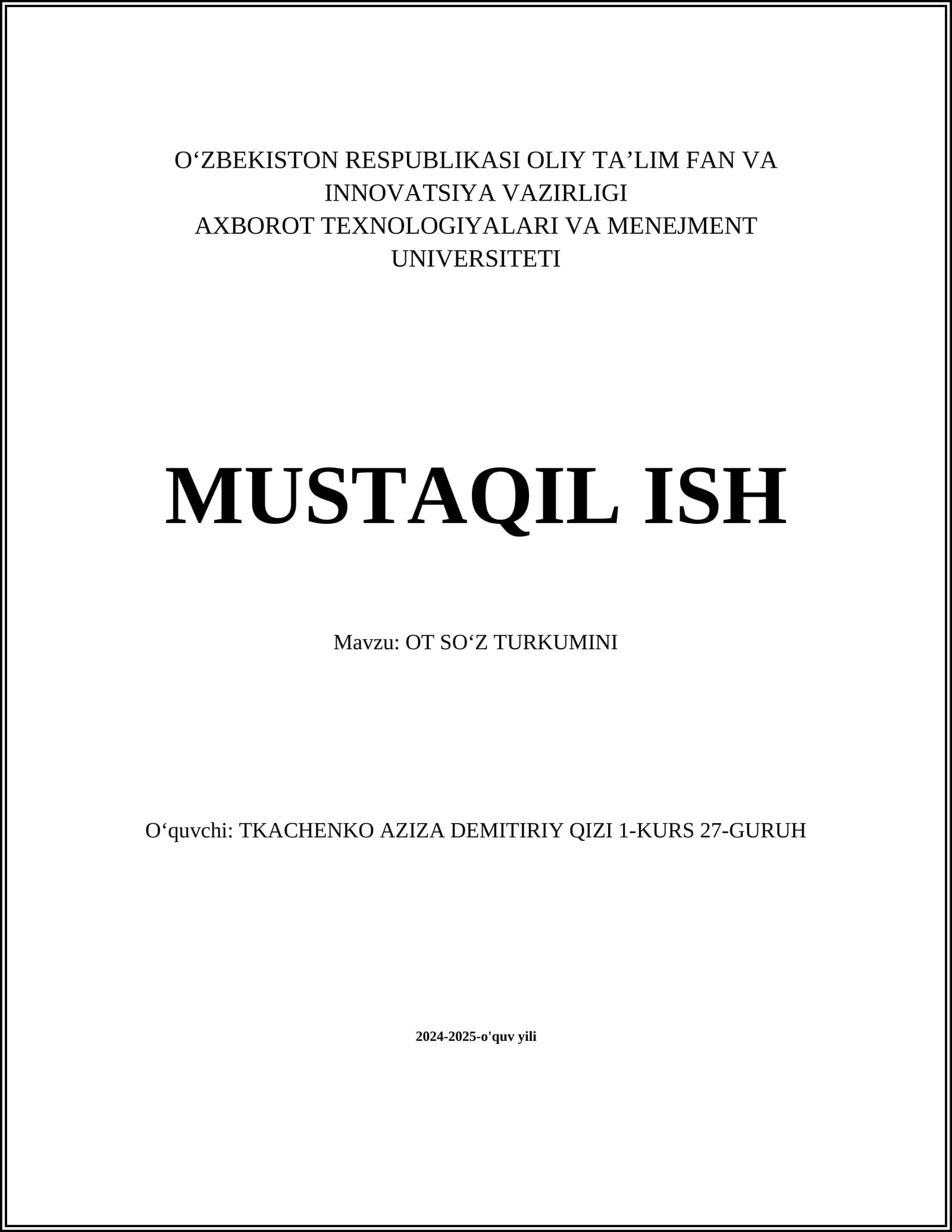 OT SOʻZ TURKUMINI