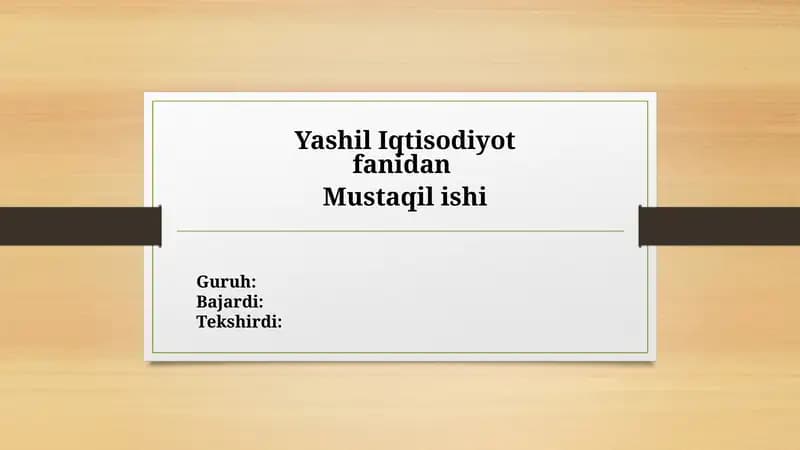 Yashil Iqtisodiyot