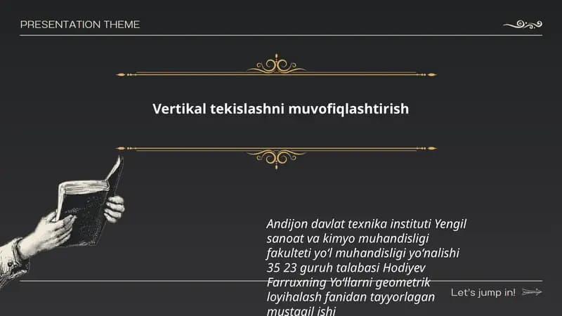 Yoʻllarni geometrik loyihalash fanidan tayyorlagan mustaqil ish